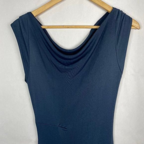 Paul Hardy? Cowl Neck?Short Sleeve Midi Sheath Fitted Dress  Navy Blue - Picture 2 of 5